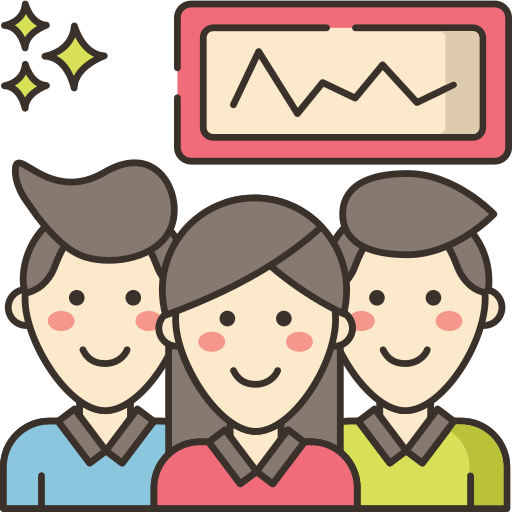 Illustration of a group of three people with a diagram in the background